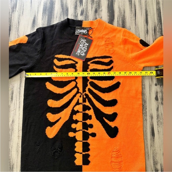 Killstar X Avril “2 The Bone” Distressed Knit Orange And Black Sweater NWT - Picture 4 of 7